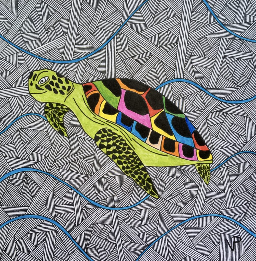 Sea turtle swimming in the sea illustration