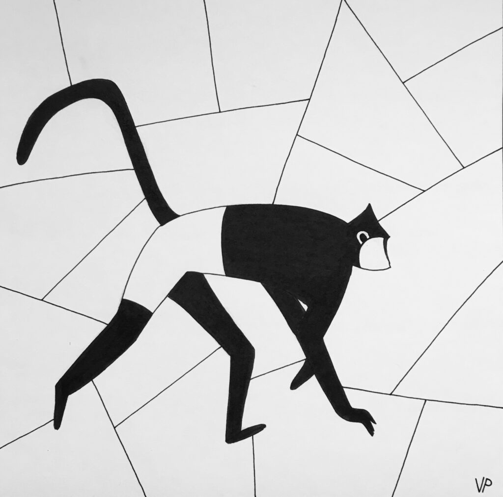 Delacour's langur running minimalistic illustration