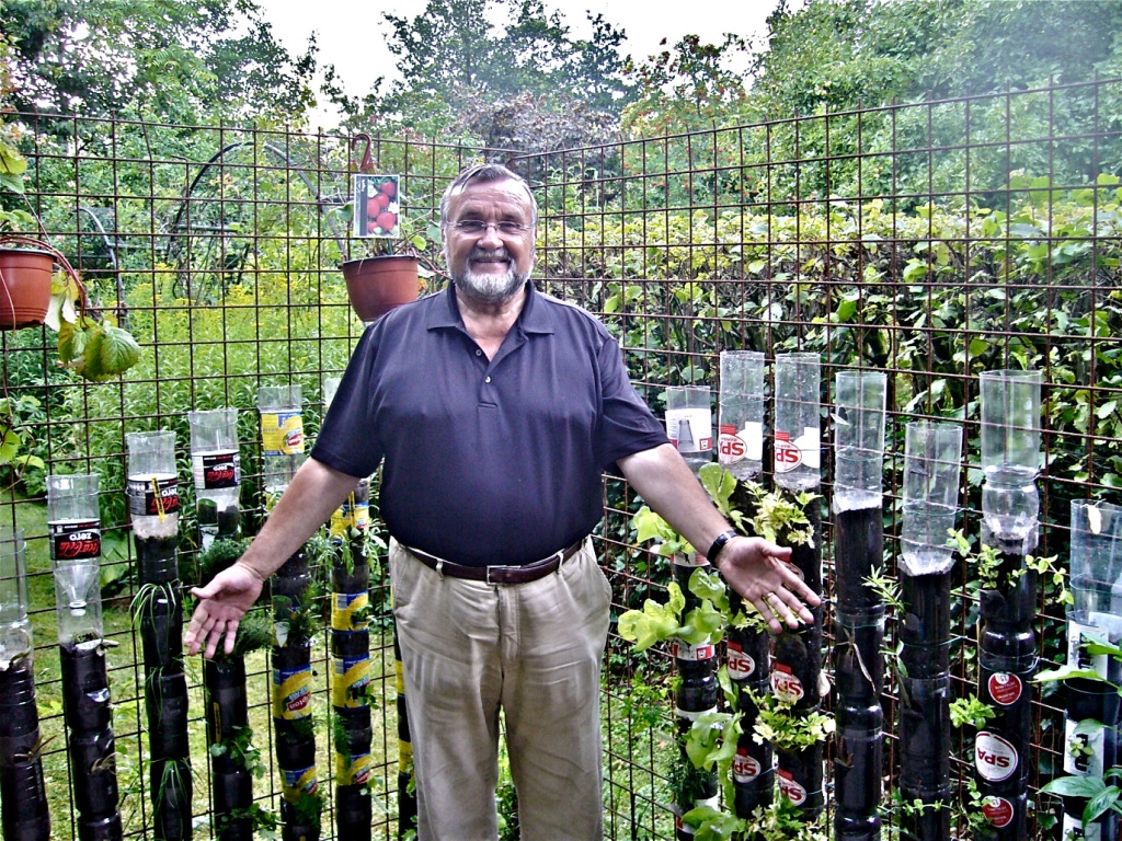 Container gardening (bottle towers) at home